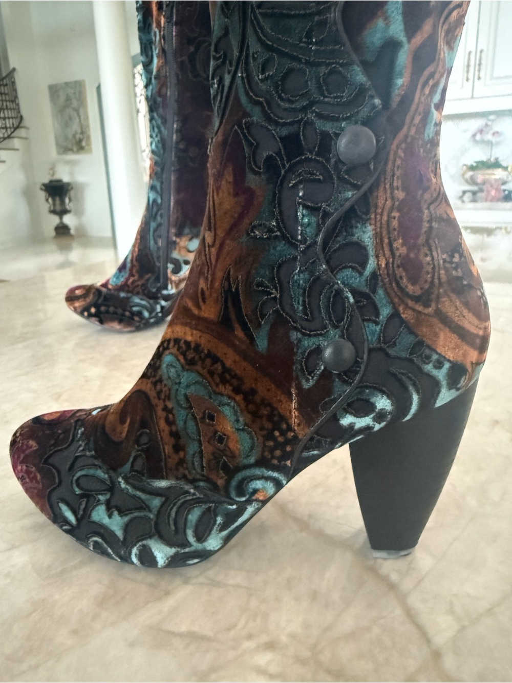 Born Multicolor Velvet Tall Paisley Boot with Stacked Leather Heel - Picture 3 of 14